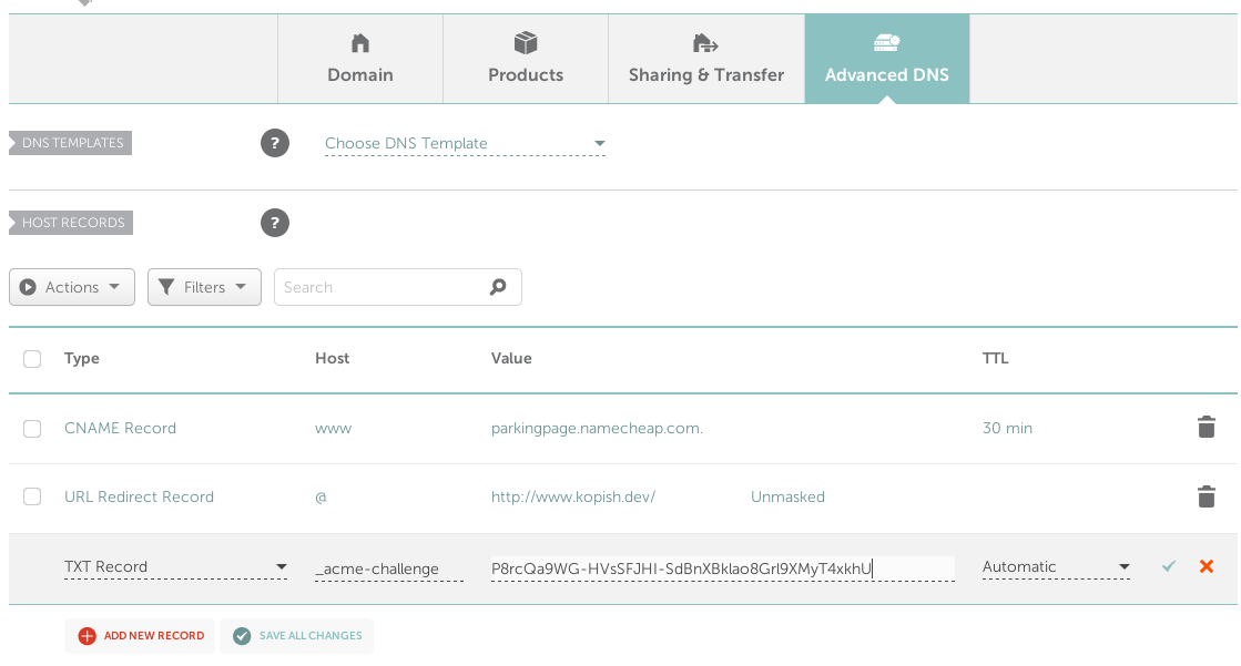 Adding a TXT record on Namecheap