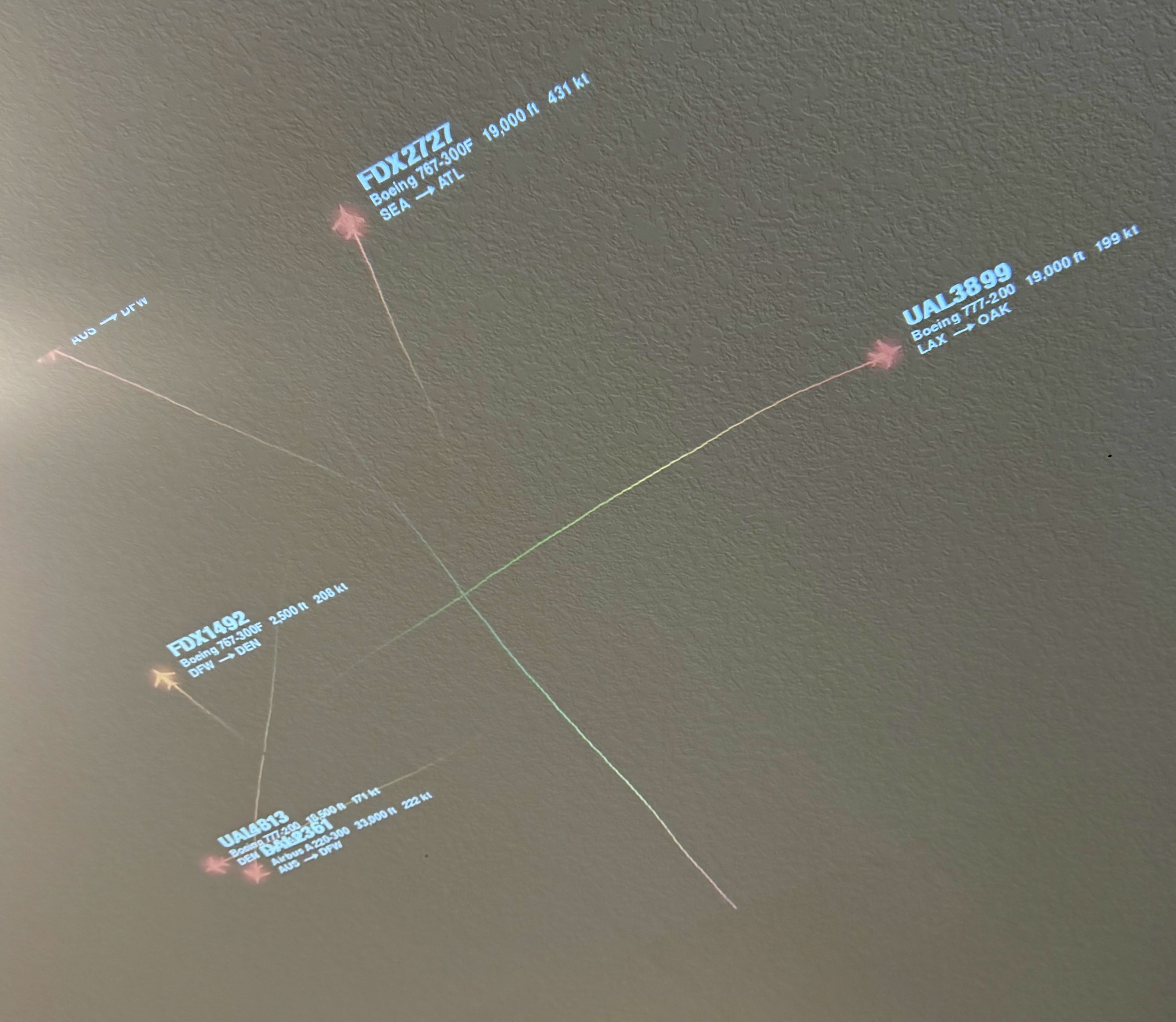 Planes projected on a ceiling using demo data