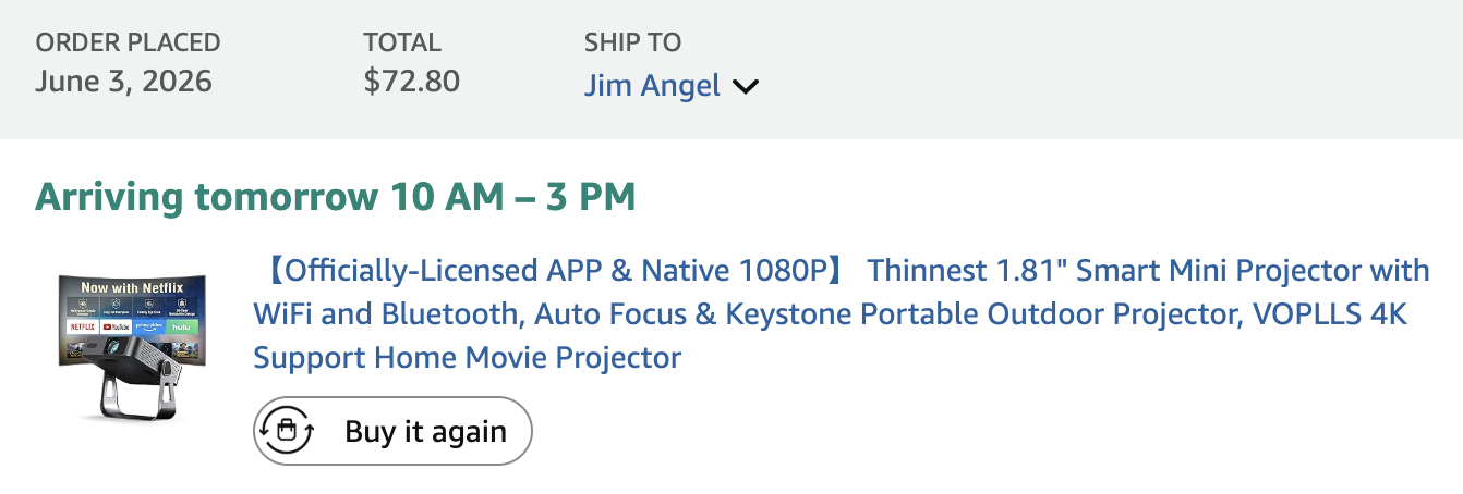 Projector purchase receipt